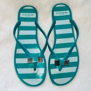 Coach Landon Turquoise and White Striped Sandals sz 8